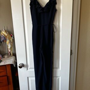 Wayf Navy Blue Ruffled Jumpsuit